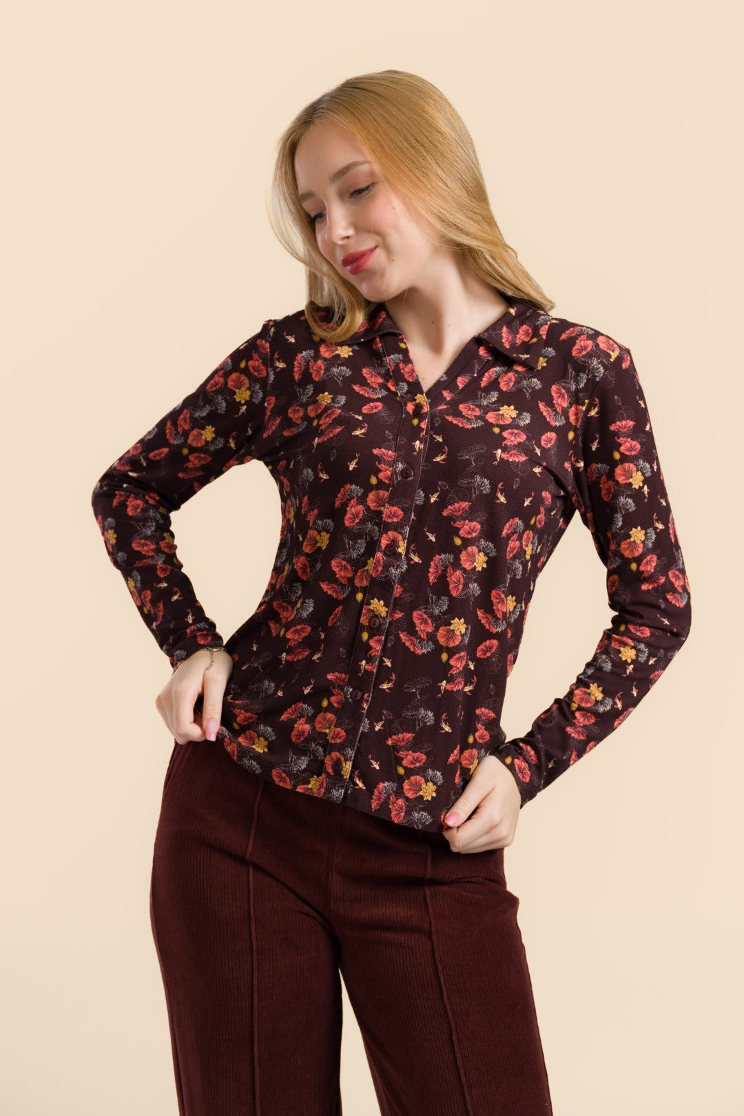 Lalamour Bluse "Anna" braun/orange/gelb