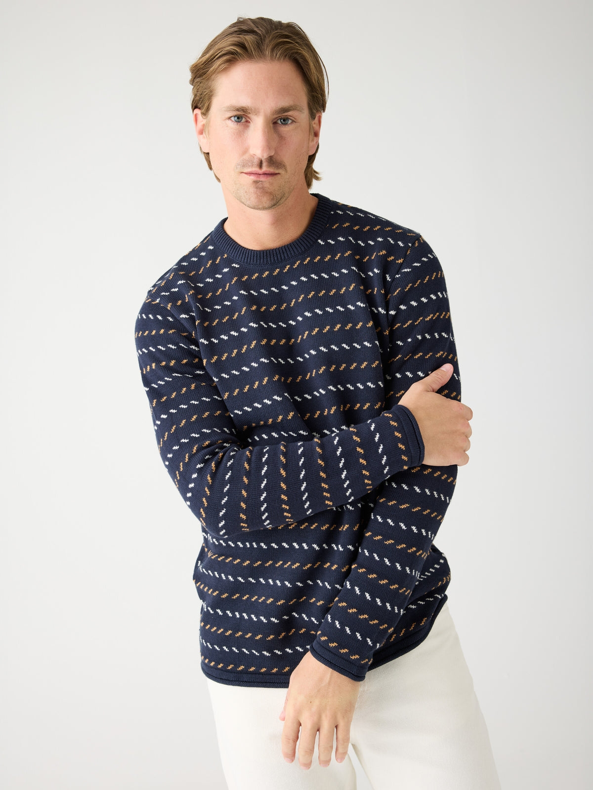 Knowledge Cotton Pullover aus Strick blau/gemustert