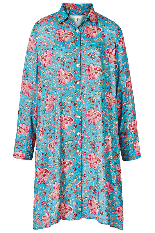 Himalaya Bluse "Flower blue" blau/rosa geblümt