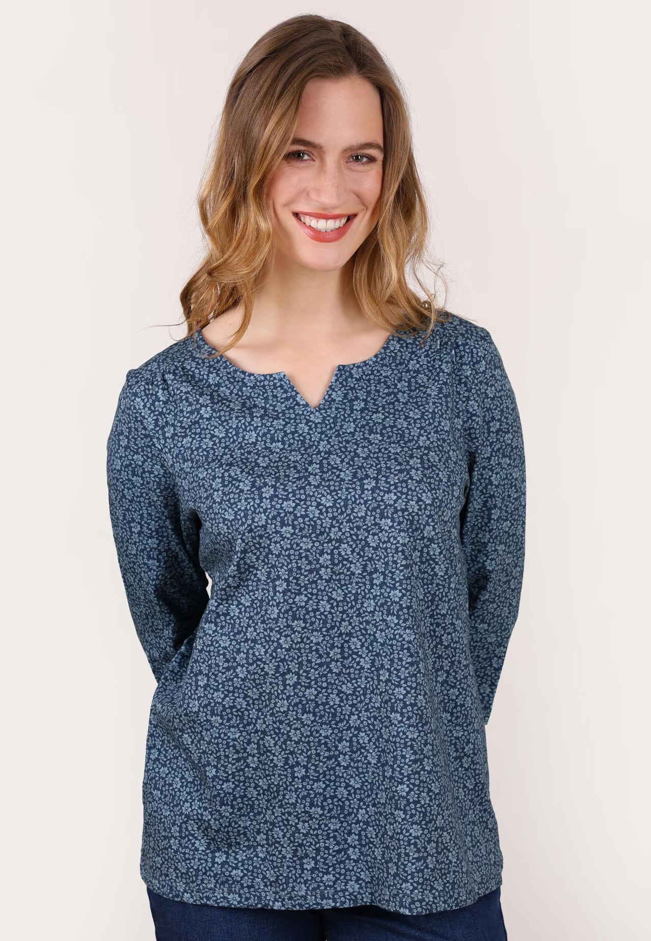Deerberg Shirt "Adrijola" blau gemustert