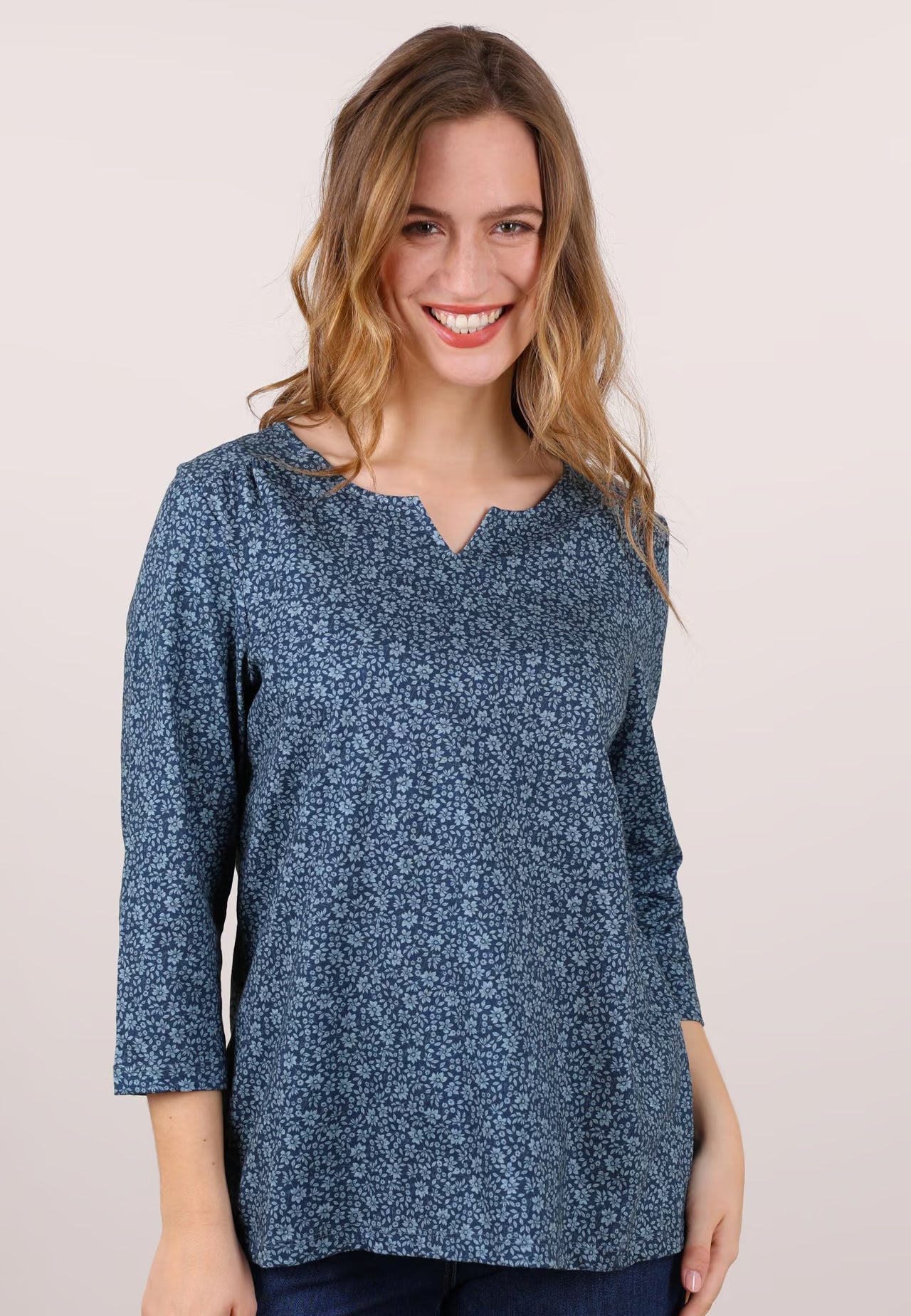 Deerberg Shirt "Adrijola" blau gemustert