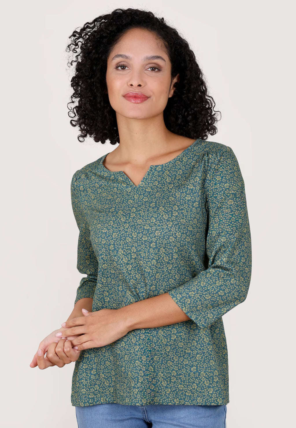 Deerberg Shirt "Adrijola" petrol / grün gemustert