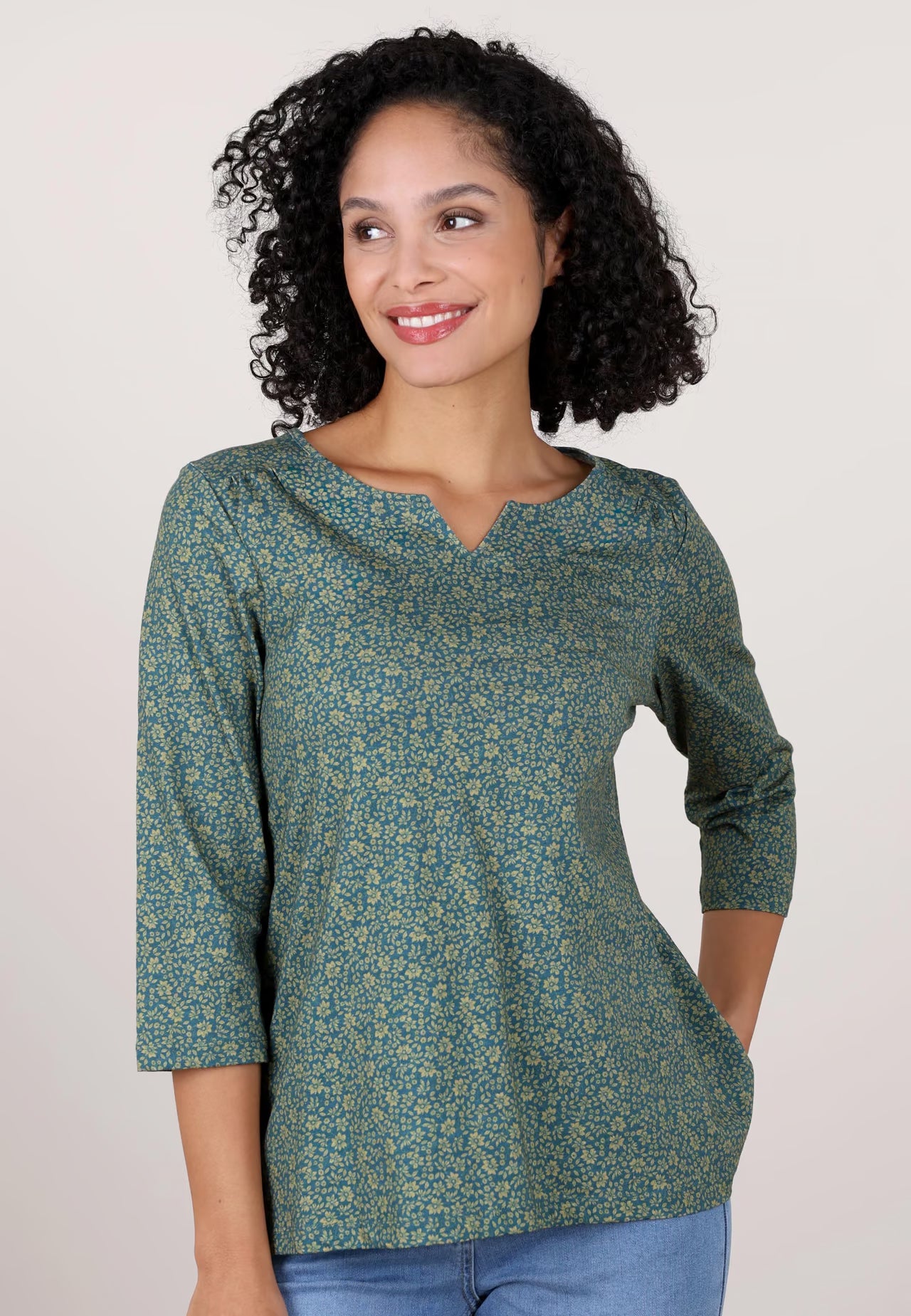 Deerberg Shirt "Adrijola" petrol / grün gemustert