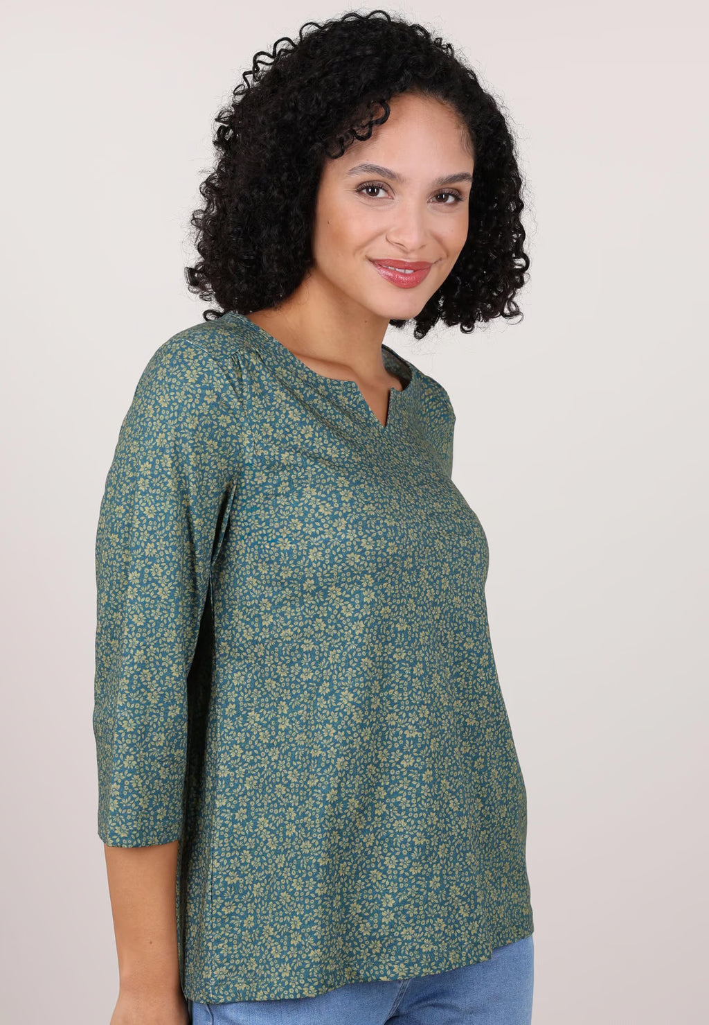 Deerberg Shirt "Adrijola" petrol / grün gemustert