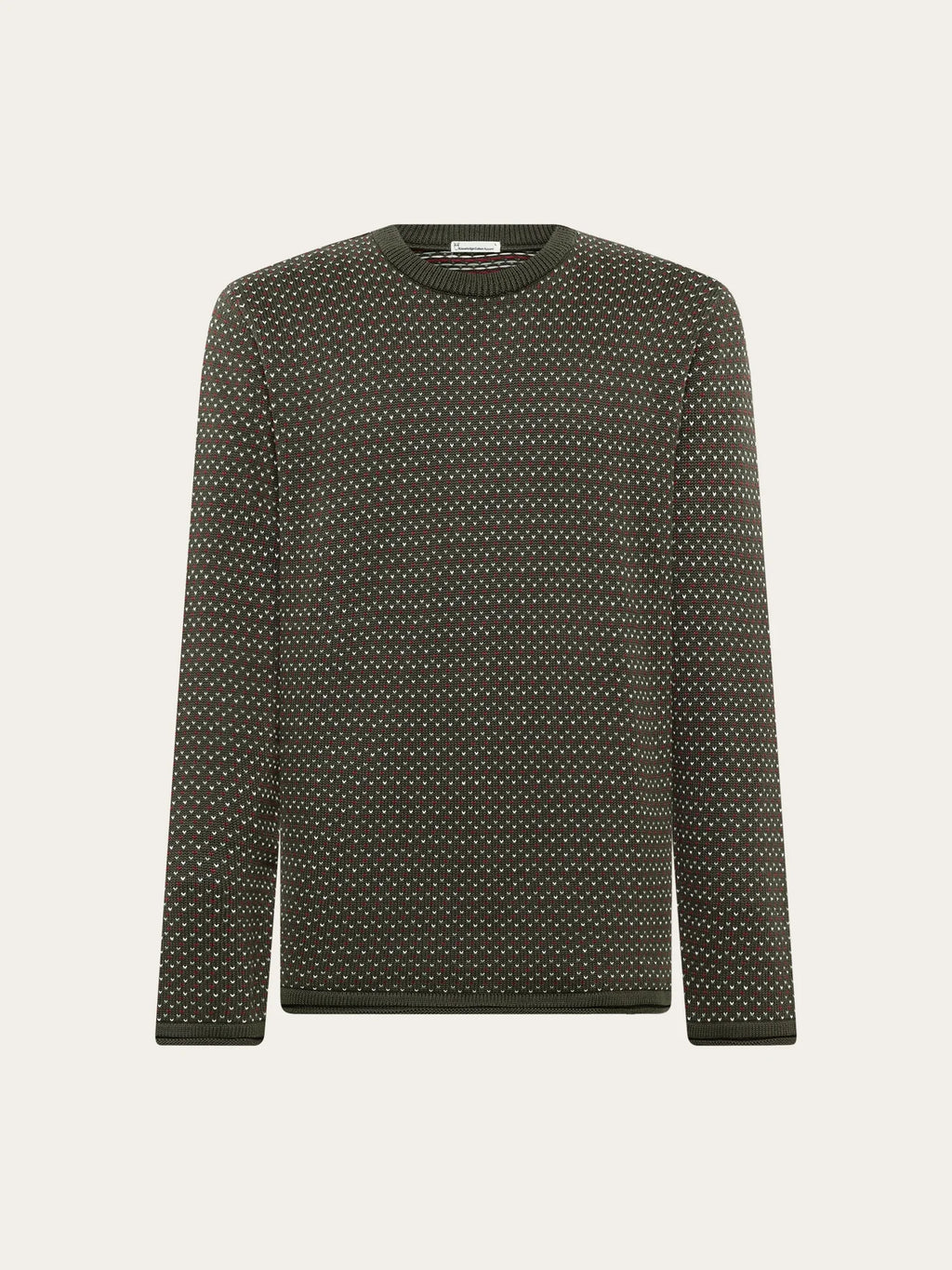 Knowledge Cotton Apparel Pullover "Jacquard" dunkelgrün/gepunktet