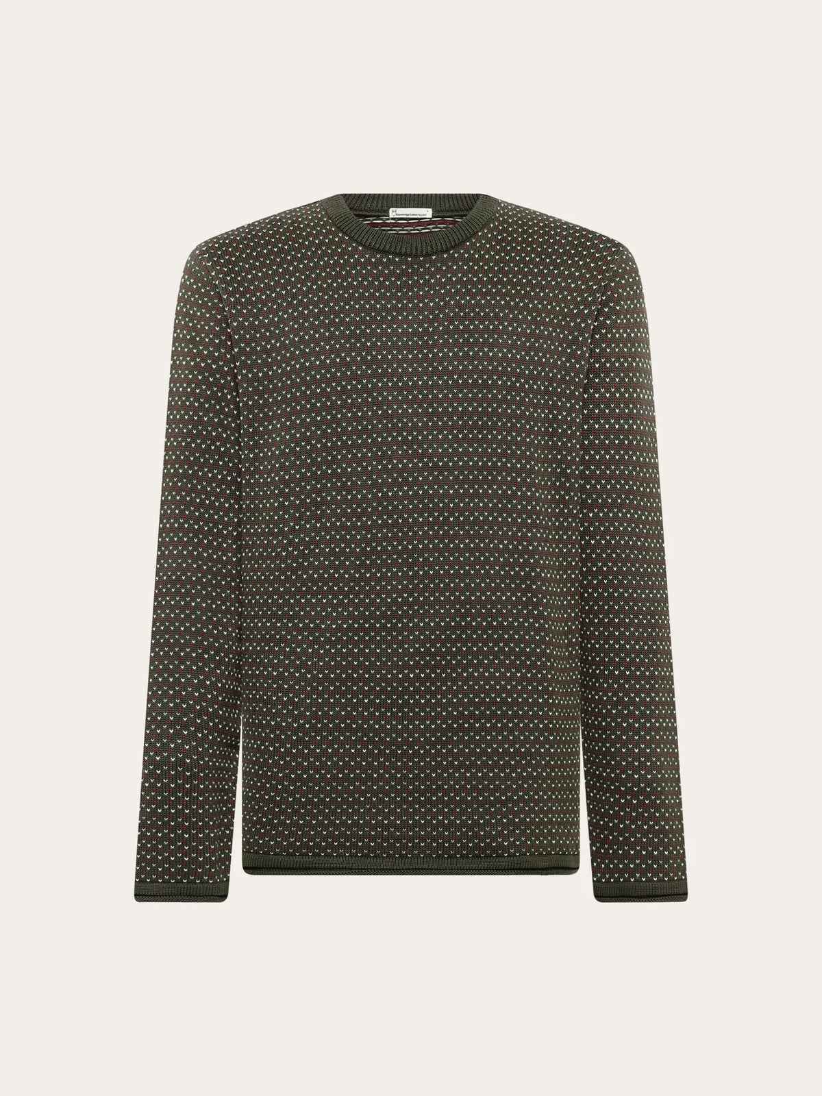 Knowledge Cotton Apparel Pullover "Jacquard" dunkelgrün/gepunktet
