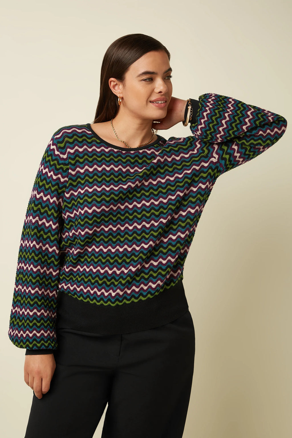 King Louie Pullover "Bell" grün/gemustert