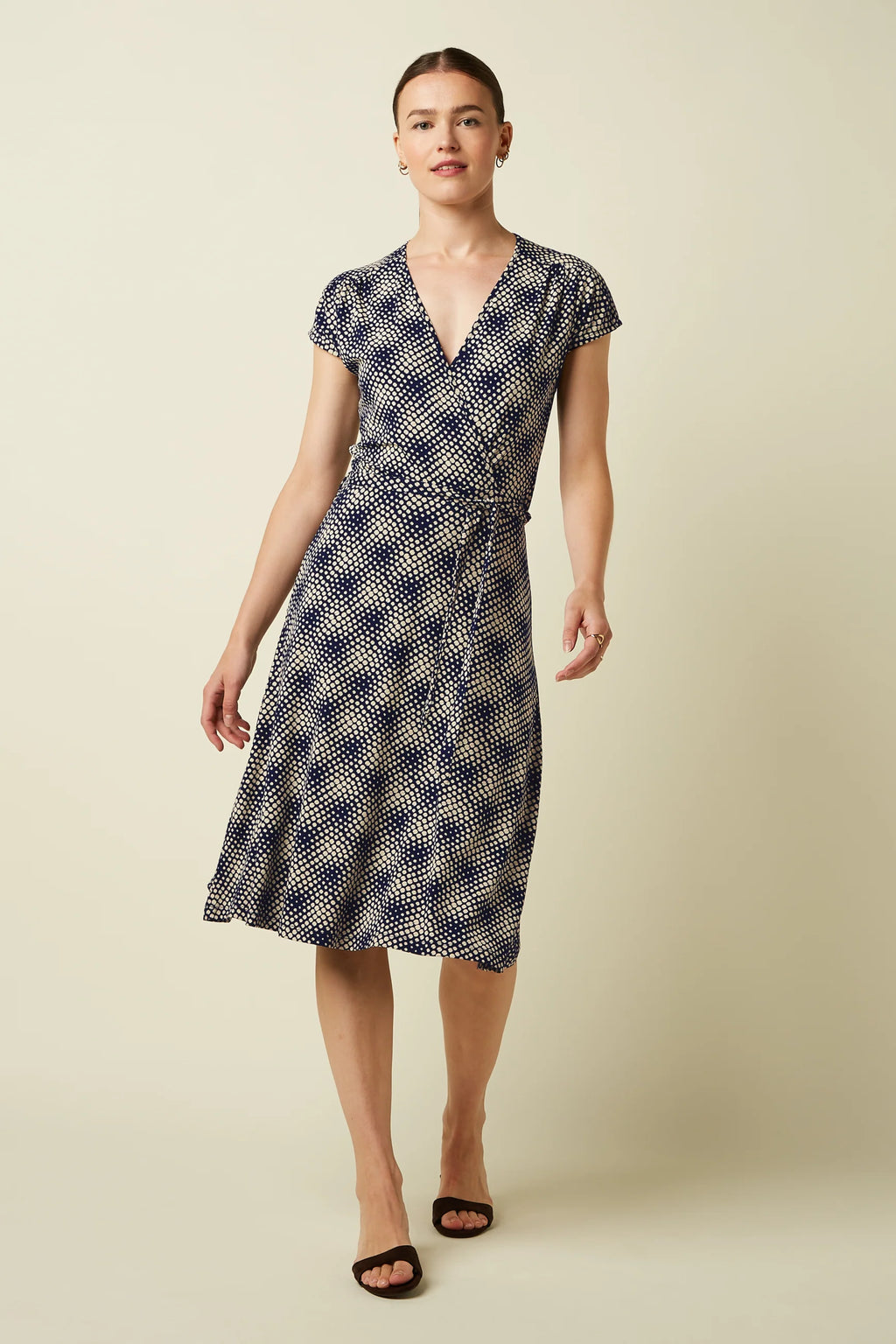 King Louie Kleid "Abigail" blau/creme gemustert