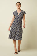 King Louie Kleid "Abigail" blau/creme gemustert