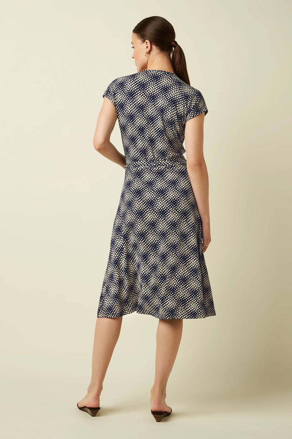 King Louie Kleid "Abigail" blau/creme gemustert