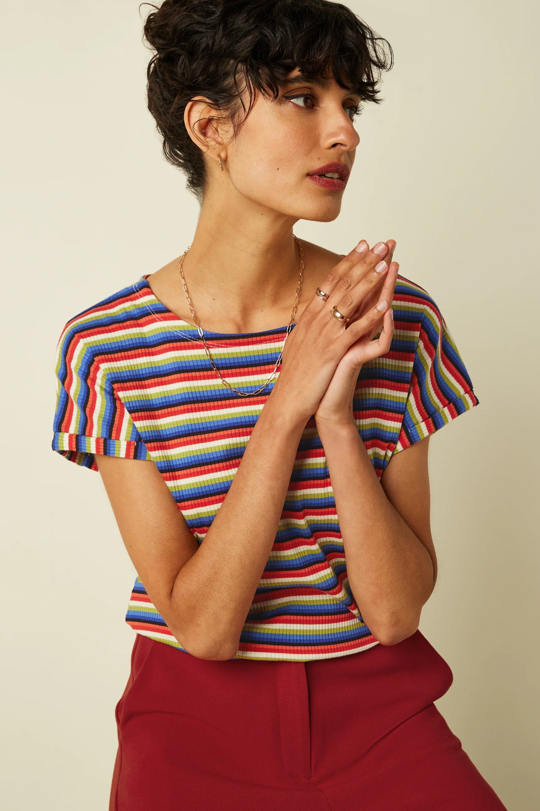 King Louie T-Shirt "Aria" blau/rot/grün gestreift