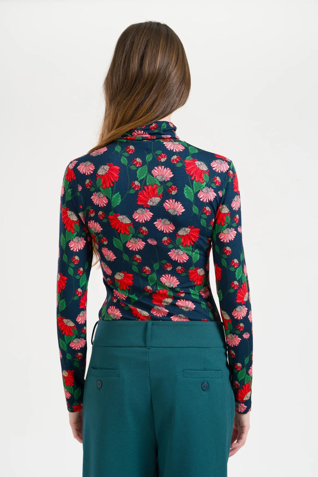 Lalamour Shirt mit Stehkragen "Ruby" petrol/geblühmt