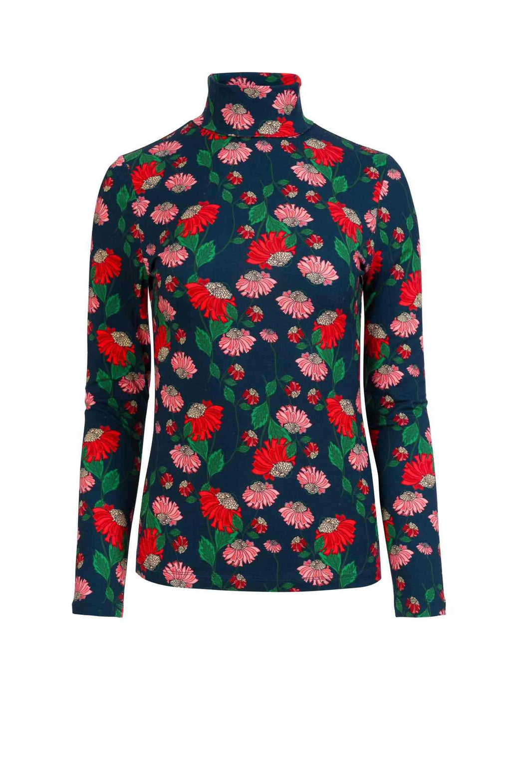 Lalamour Shirt mit Stehkragen "Ruby" petrol/geblühmt