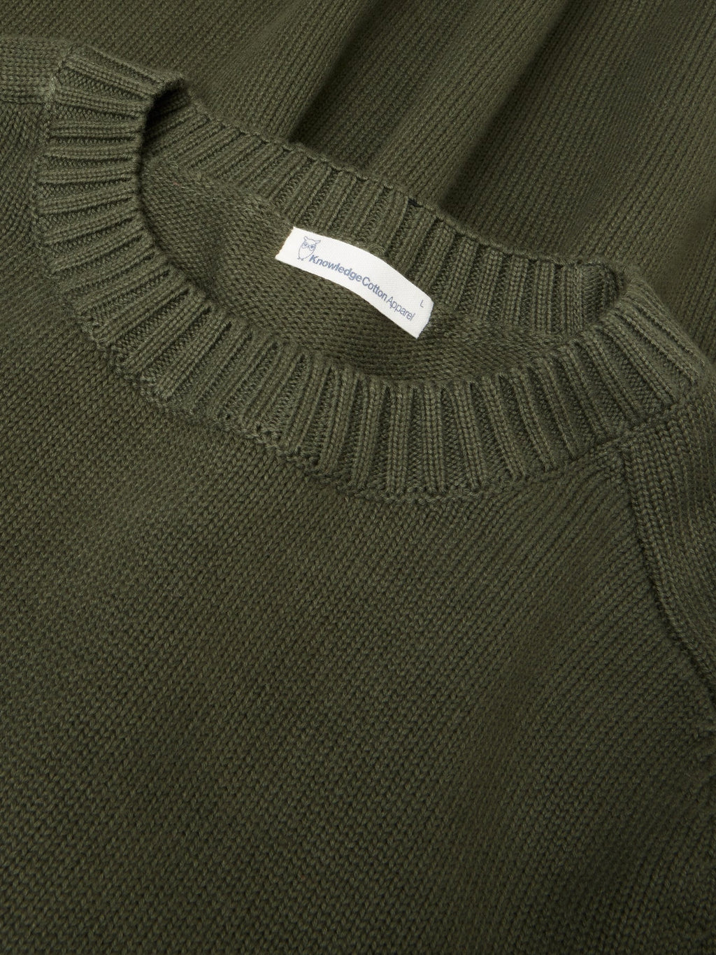 Knowledge Cotton Pullover "Crew" dunkelgrün