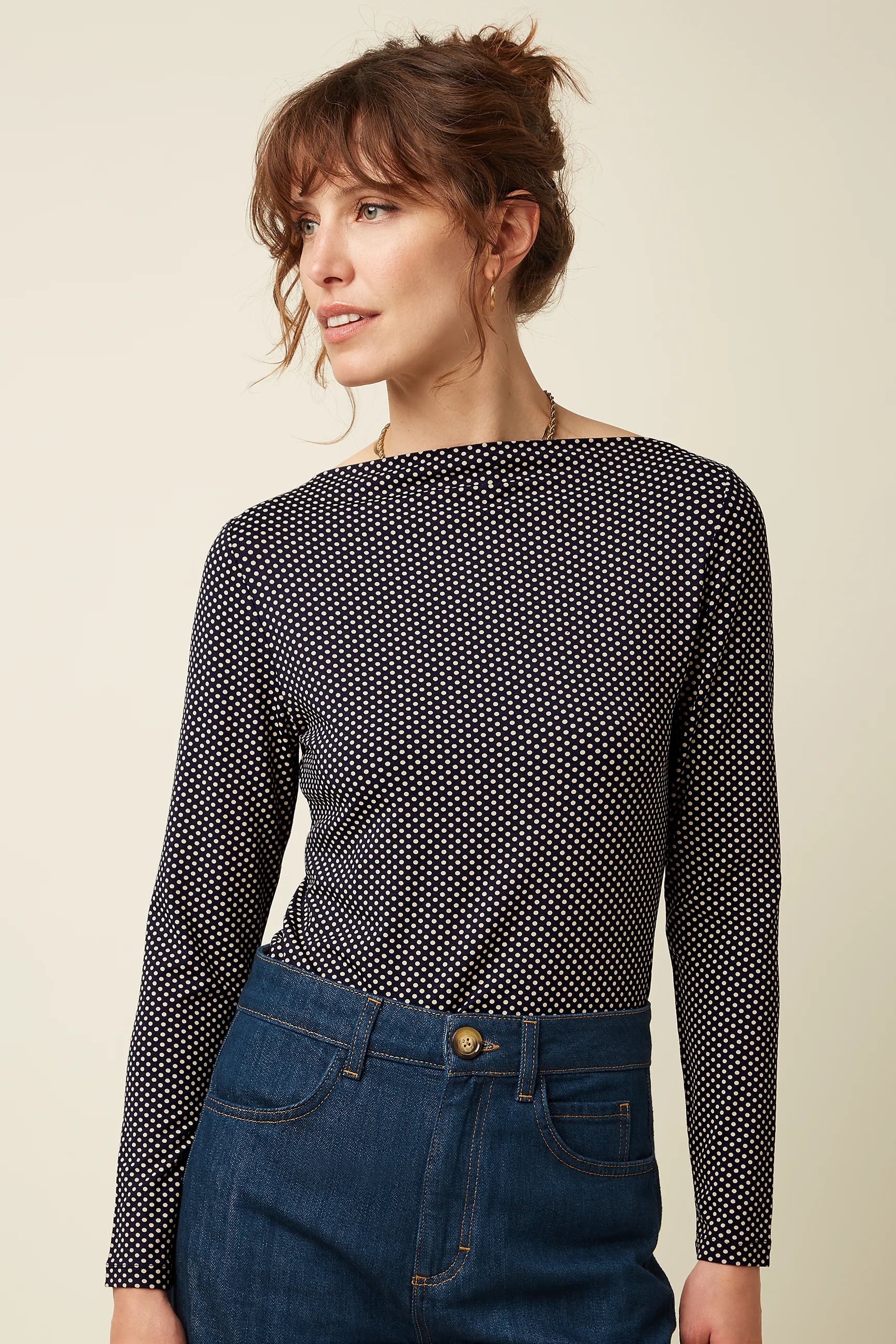 King Louie Pullover "Mariana" schwarz gepunktet