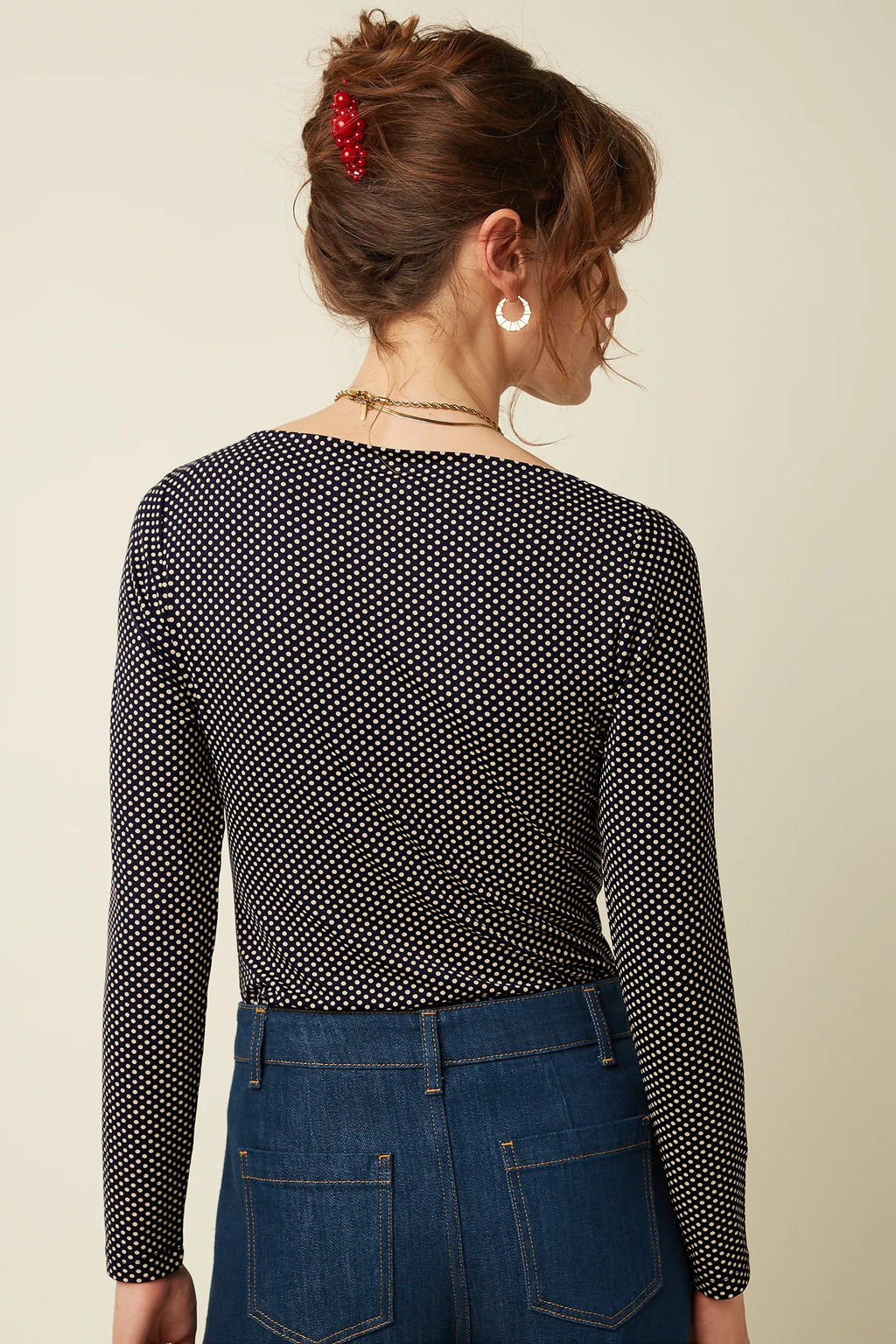 King Louie Pullover "Mariana" schwarz gepunktet