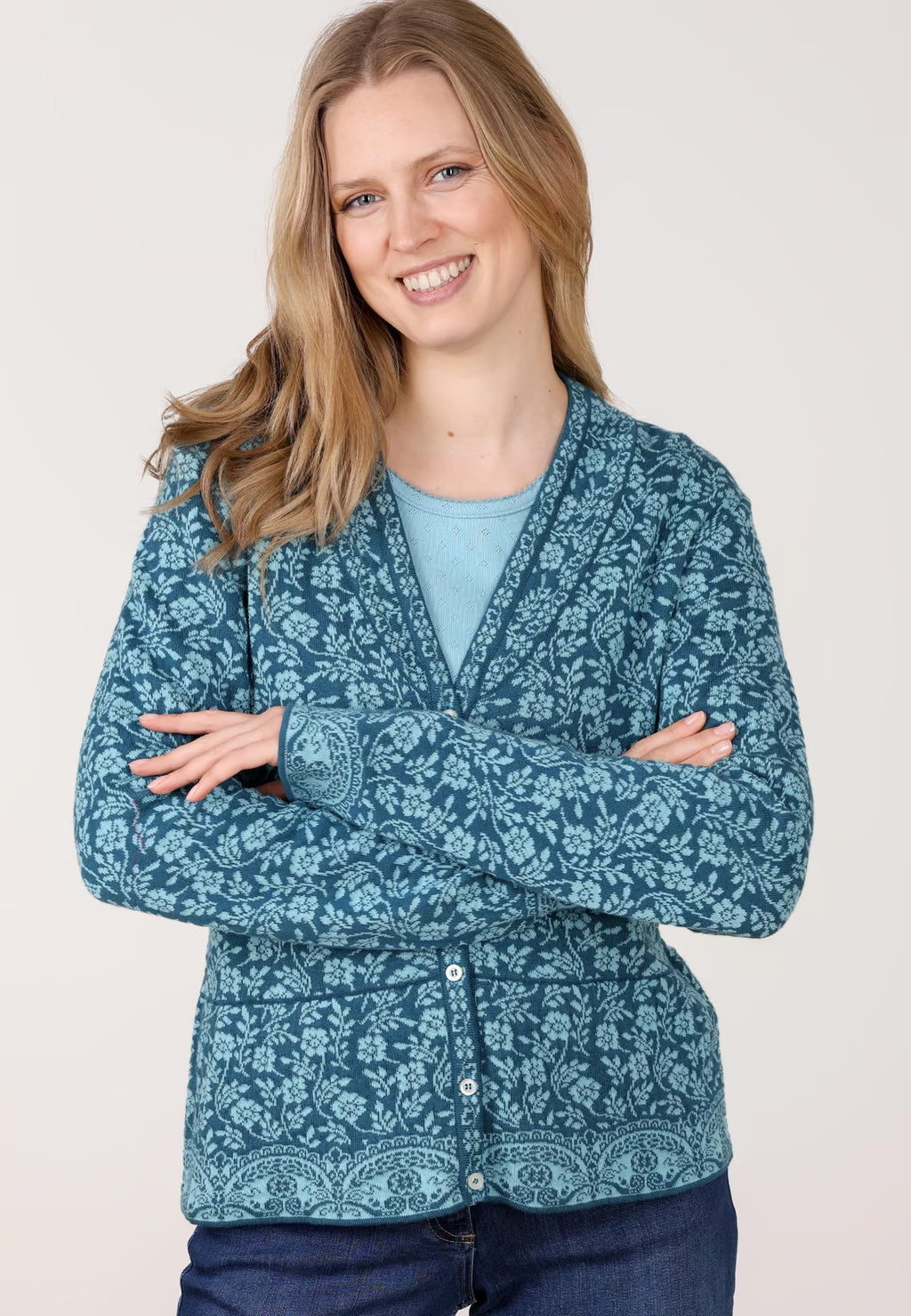 Sorgenfri Strickjacke "Susanna" türkis/gemustert