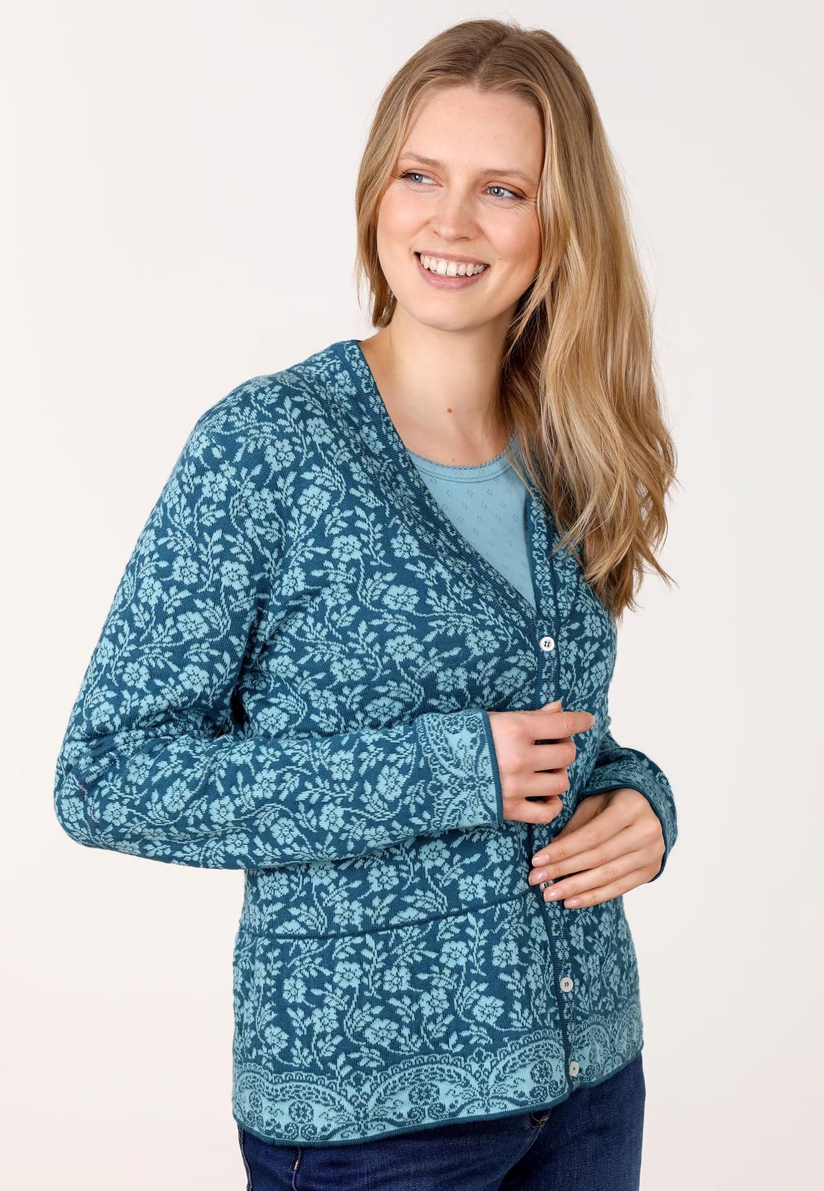 Sorgenfri Strickjacke "Susanna" türkis/gemustert