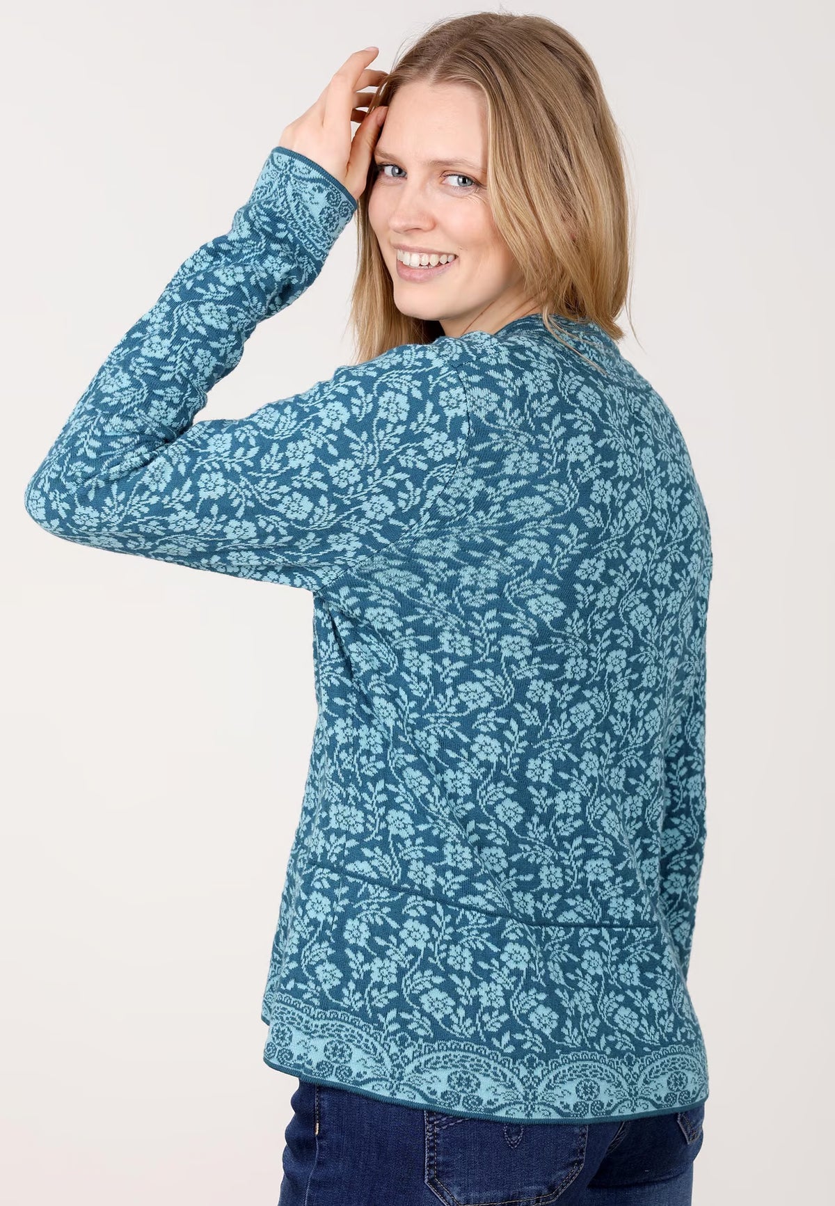 Sorgenfri Strickjacke "Susanna" türkis/gemustert