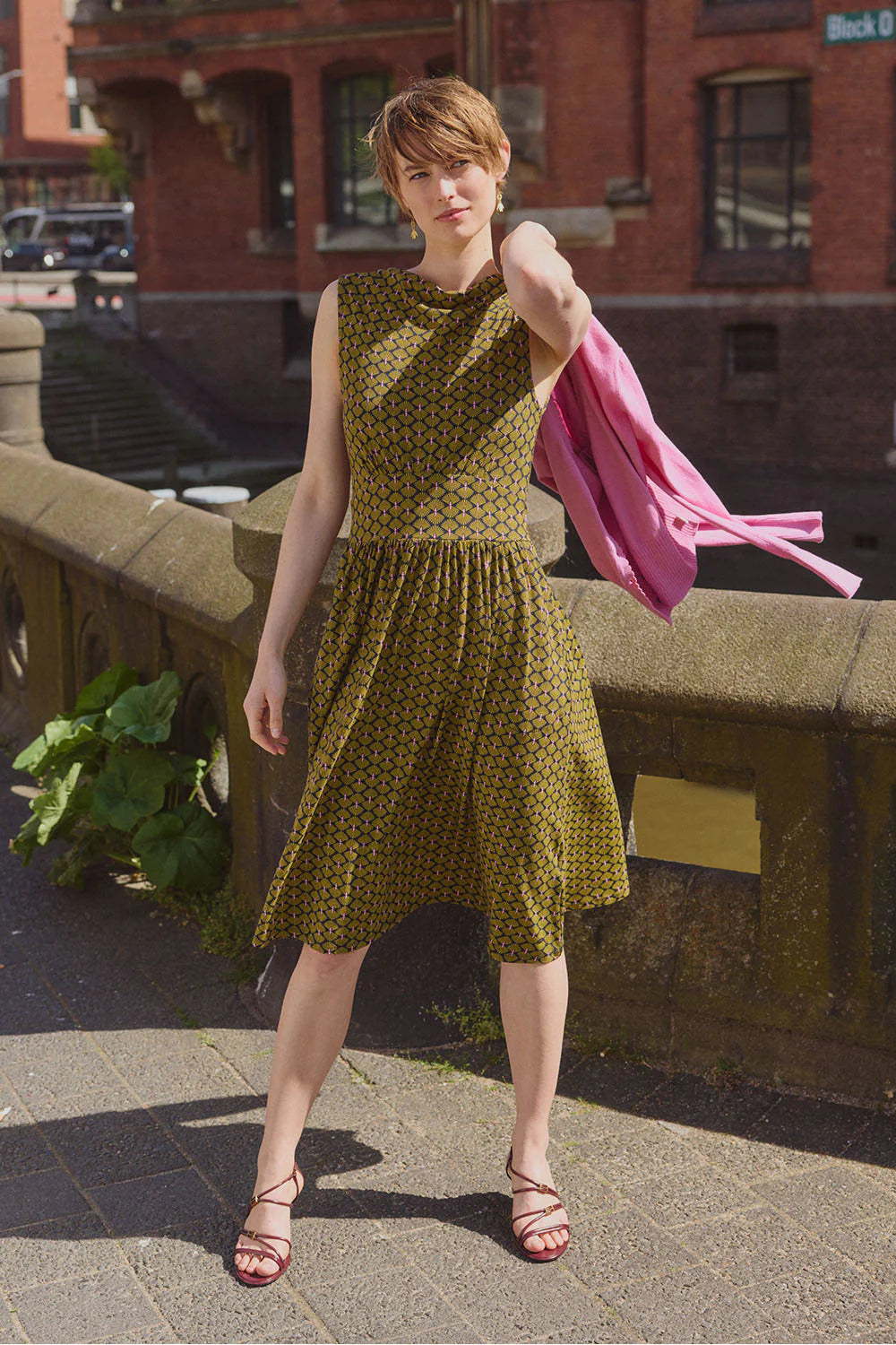 Tranquillo Kleid "Albaa" grün/olive gemustert