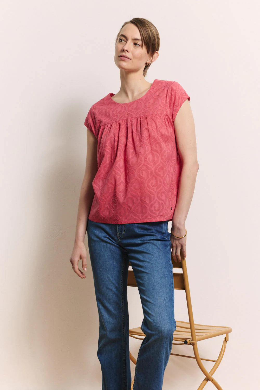 Tranquillo Bluse "Lunaa" rot/rosa
