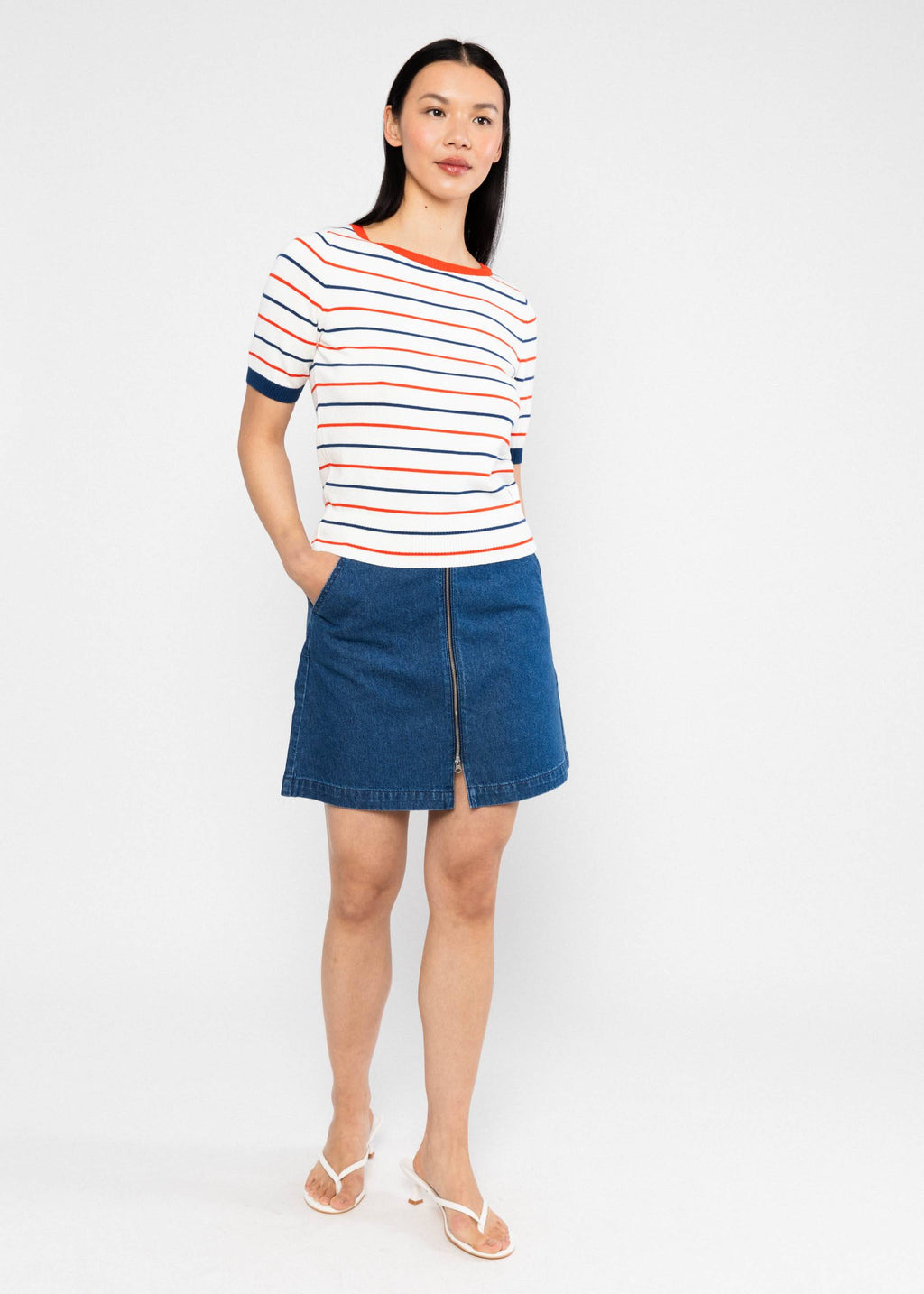 Blutsgeschwister Strick-T-Shirt "Pretty Preppy" weiß/blau gestreift