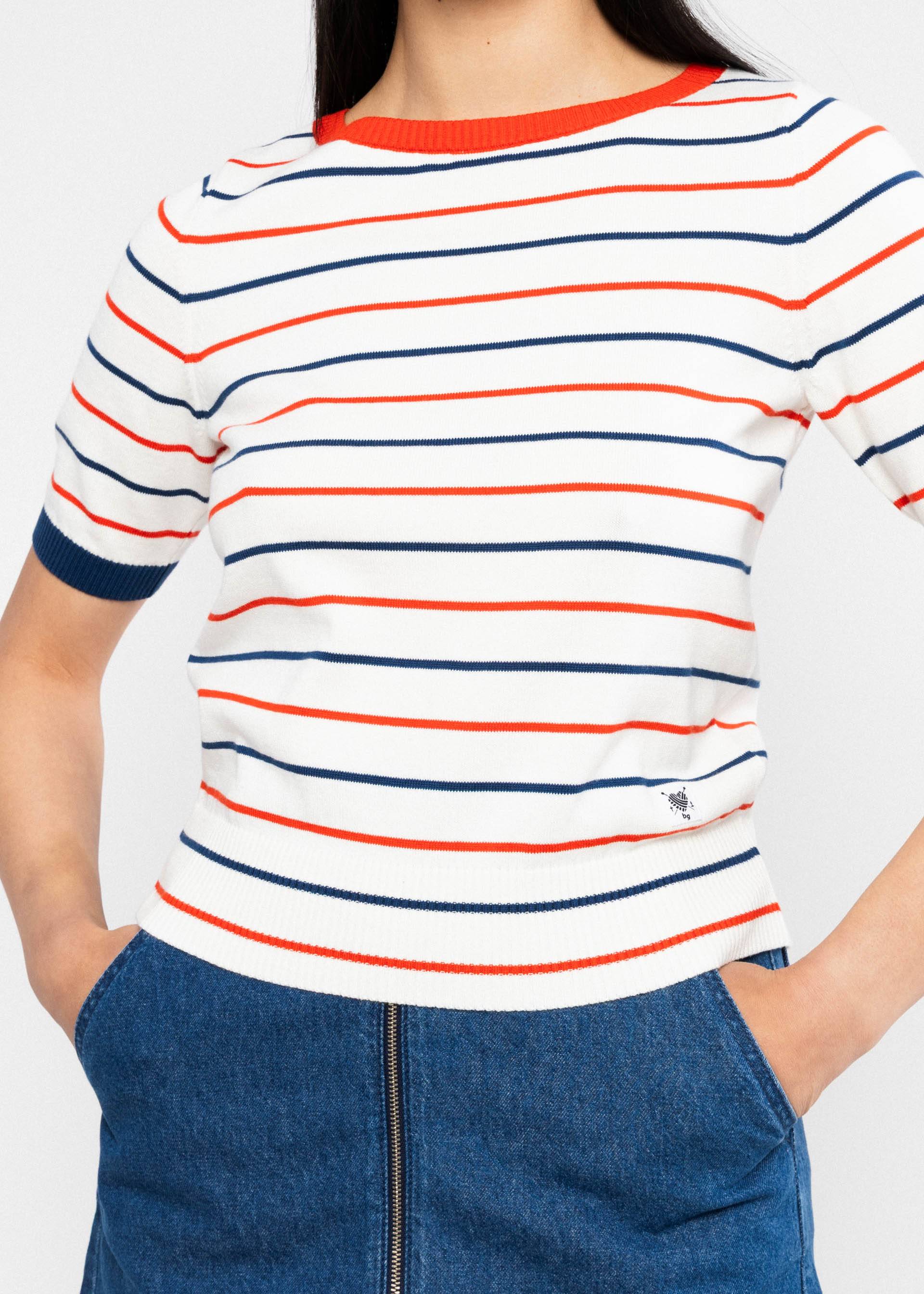 Blutsgeschwister Strick-T-Shirt "Pretty Preppy" weiß/blau gestreift