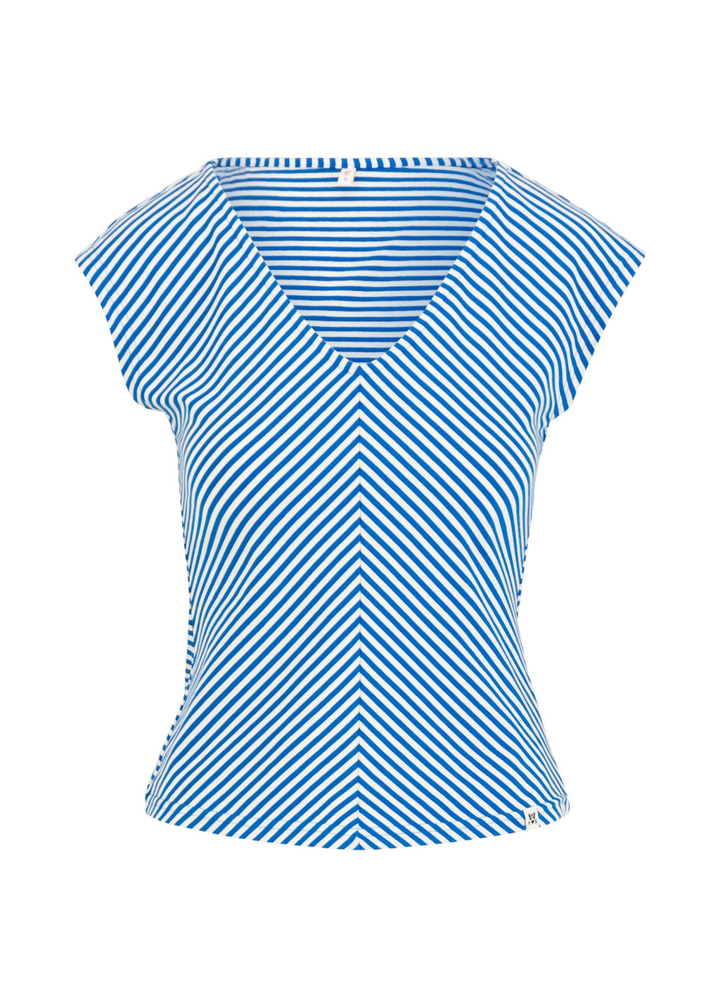 Blutsgeschwister Top "Vintage V-Neck" blau/weiß gestreift