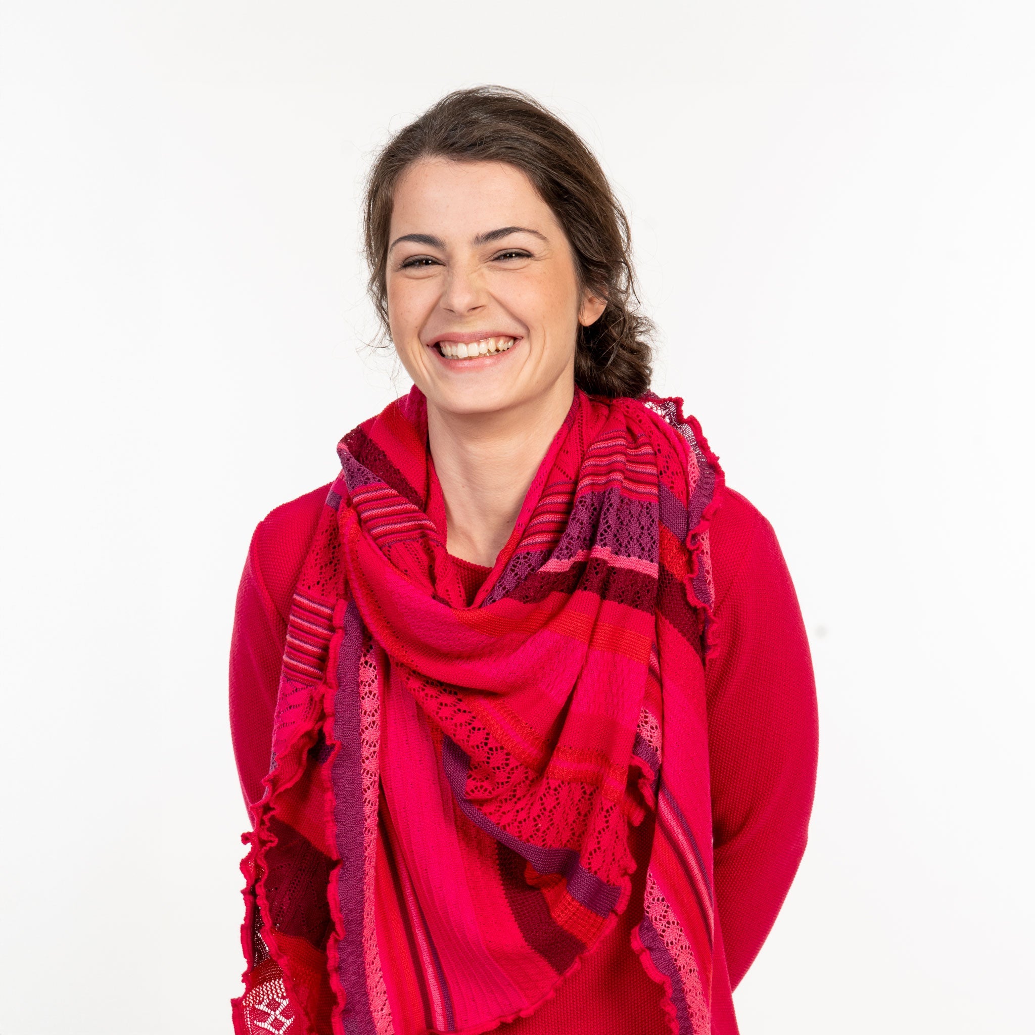 Invero Dreieckstuch aus Merinowolle rot/Mix