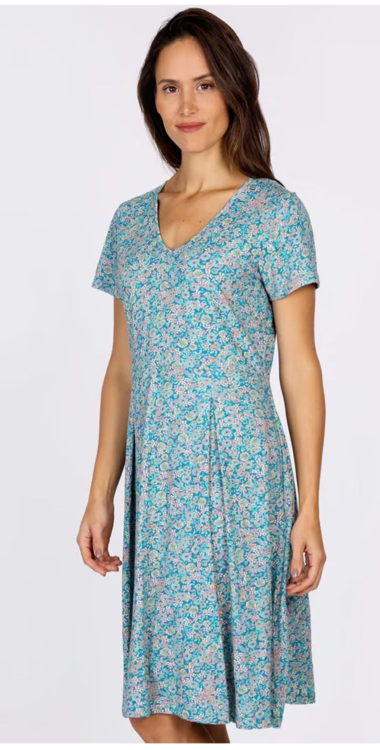 Sorgenfri Kleid "Nelly" blau/geblümt