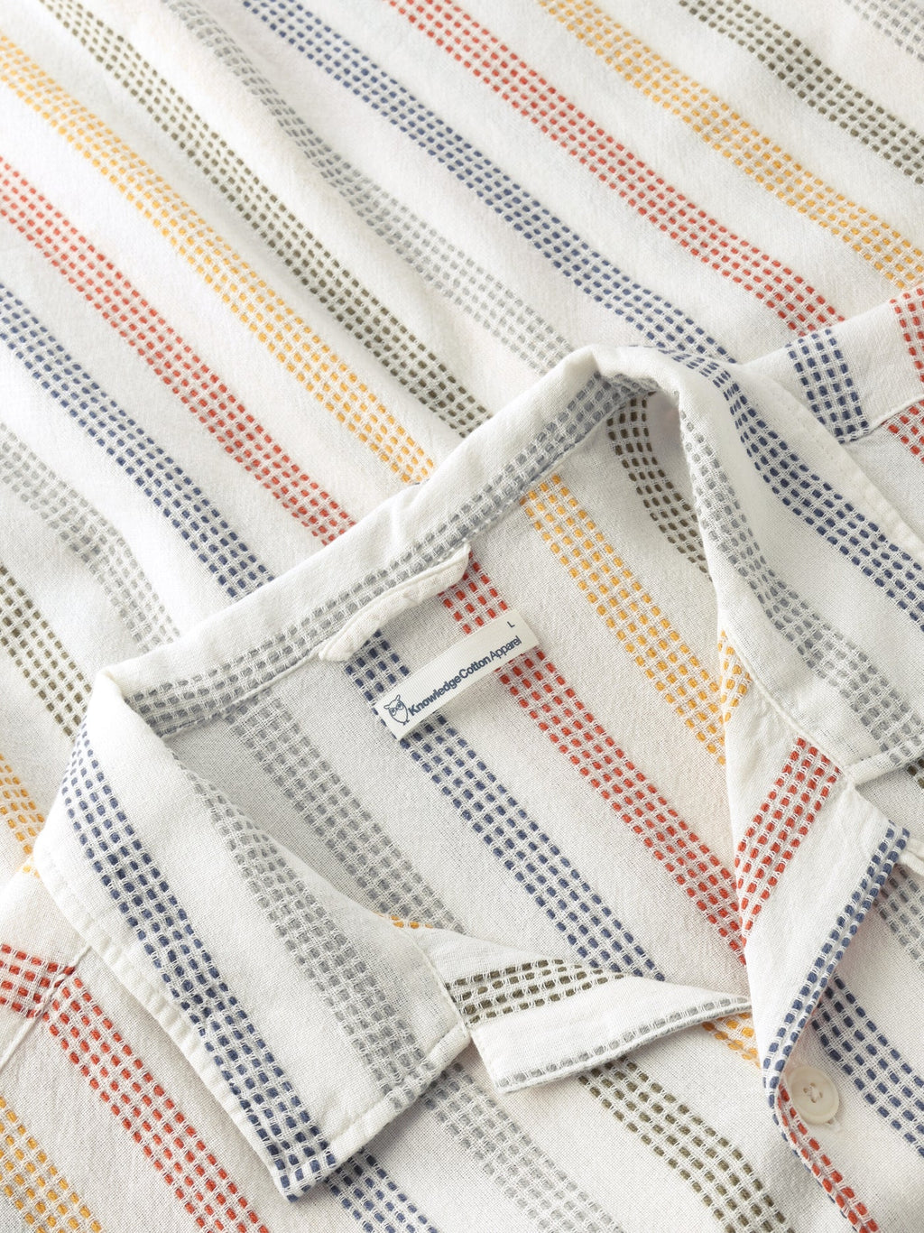 Knowledge Cotton Hemd kurzarm beige/bunt gestreift