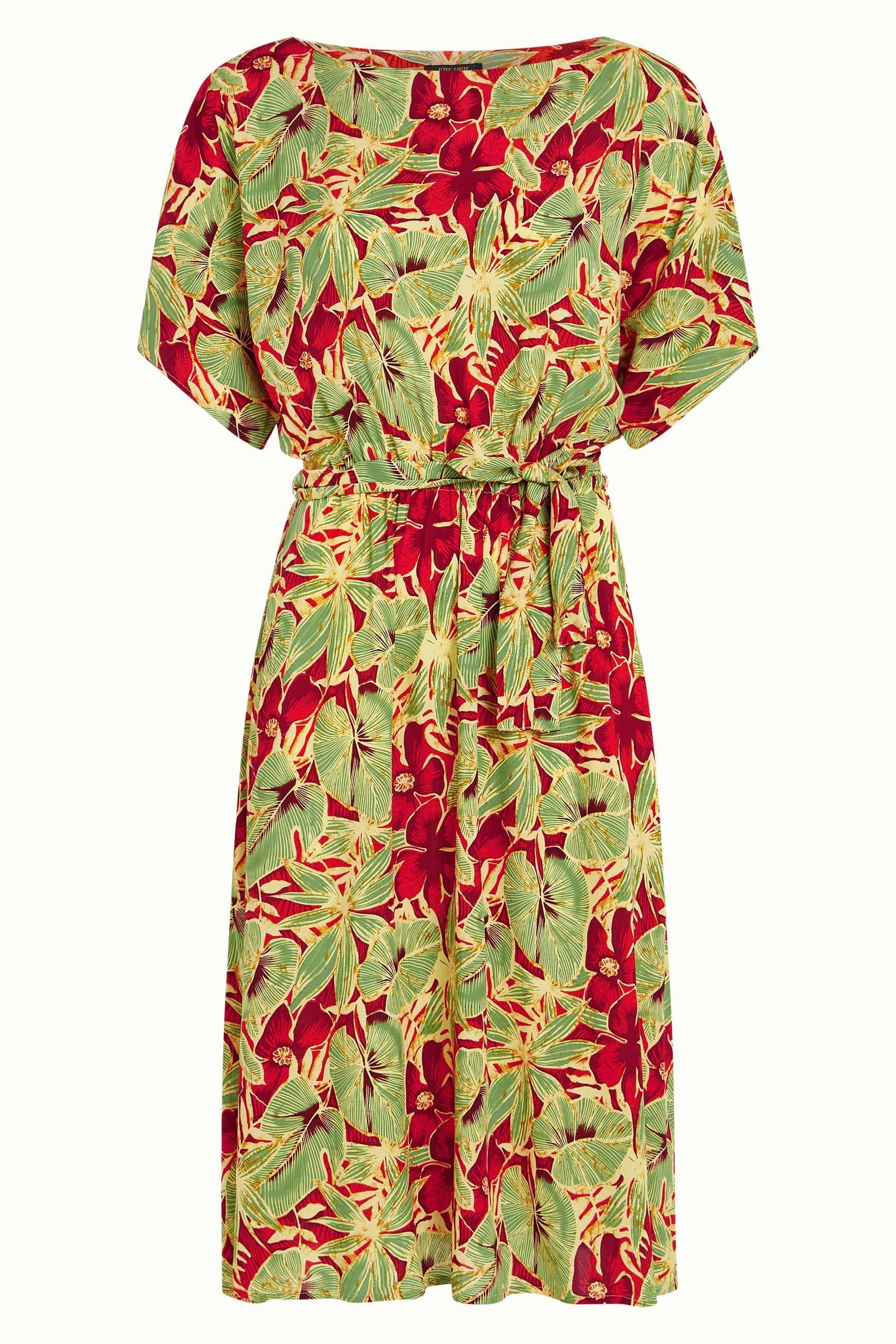 King Louie Kleid "Marika" grün/rot geblümt