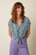 King Louie Bluse "Keeva" blau/grün geblümt