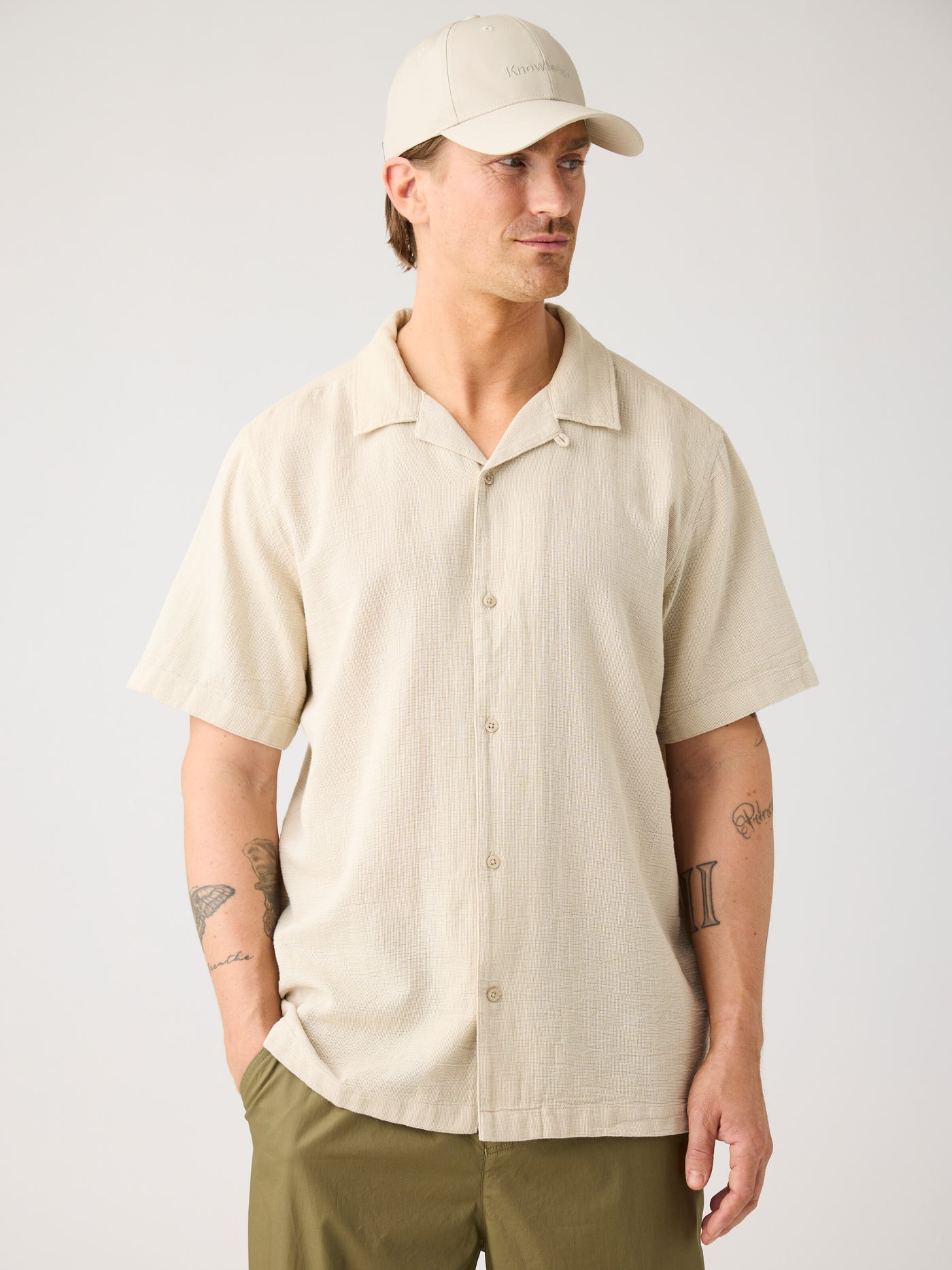 Knowledge Cotton Hemd kurzarm beige