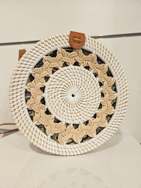 Korbtasche rund weiß/beige