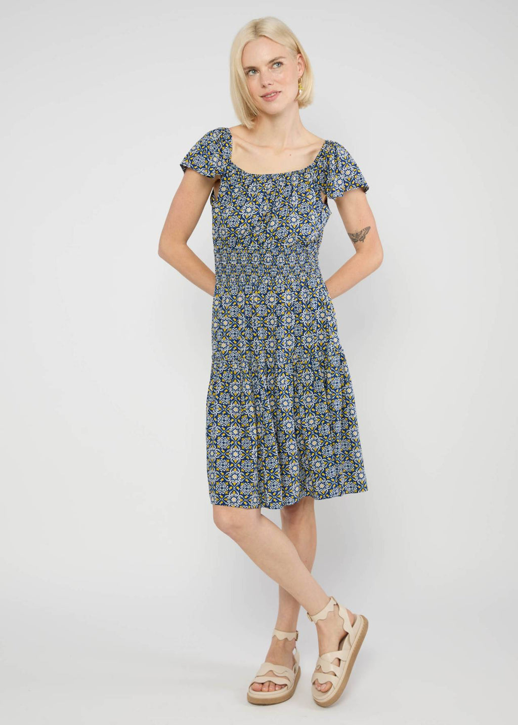 Blutsgeschwister Kleid "Parasolita" blau/gelb gemustert