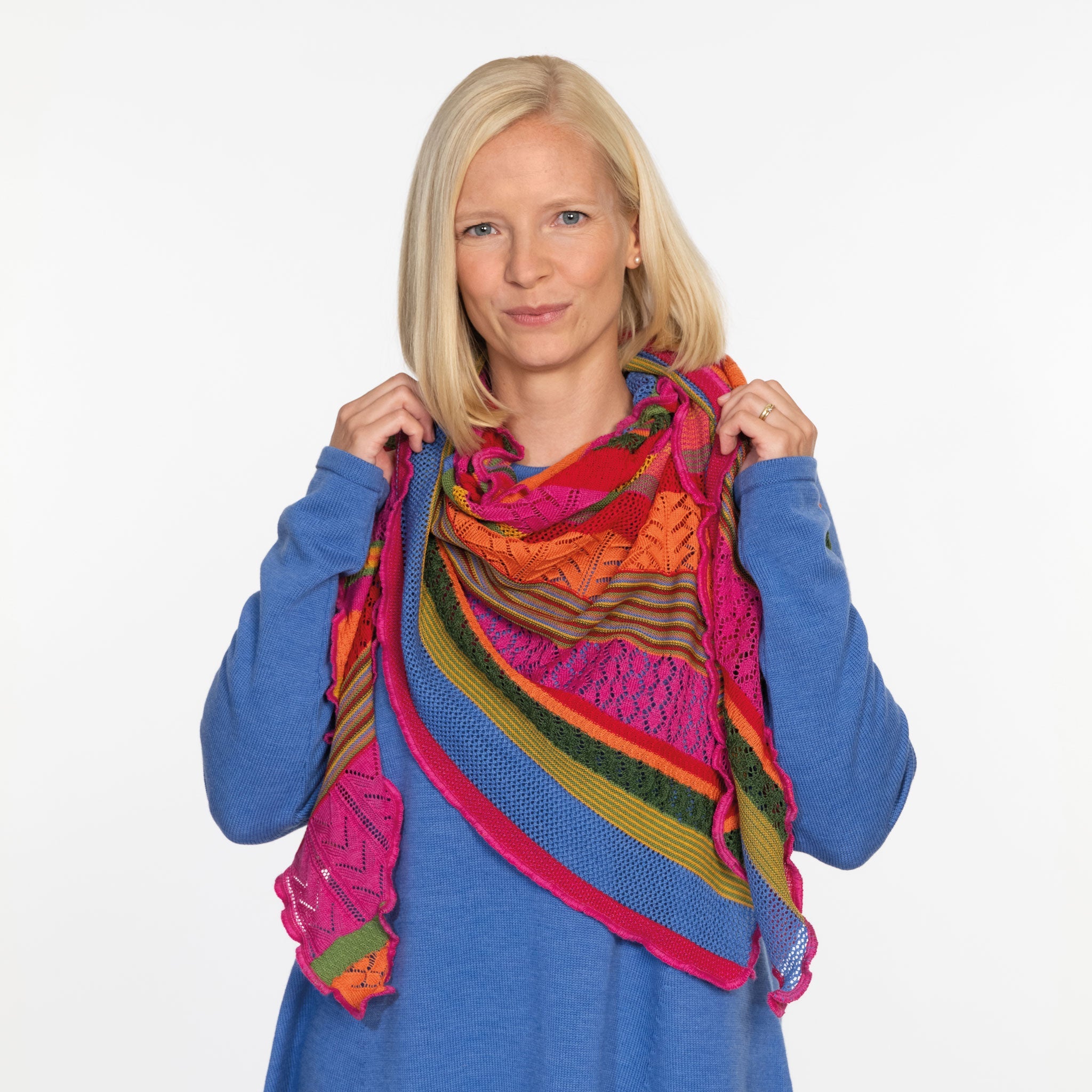 Invero Dreieckstuch aus Merinowolle orange/pink/Mix