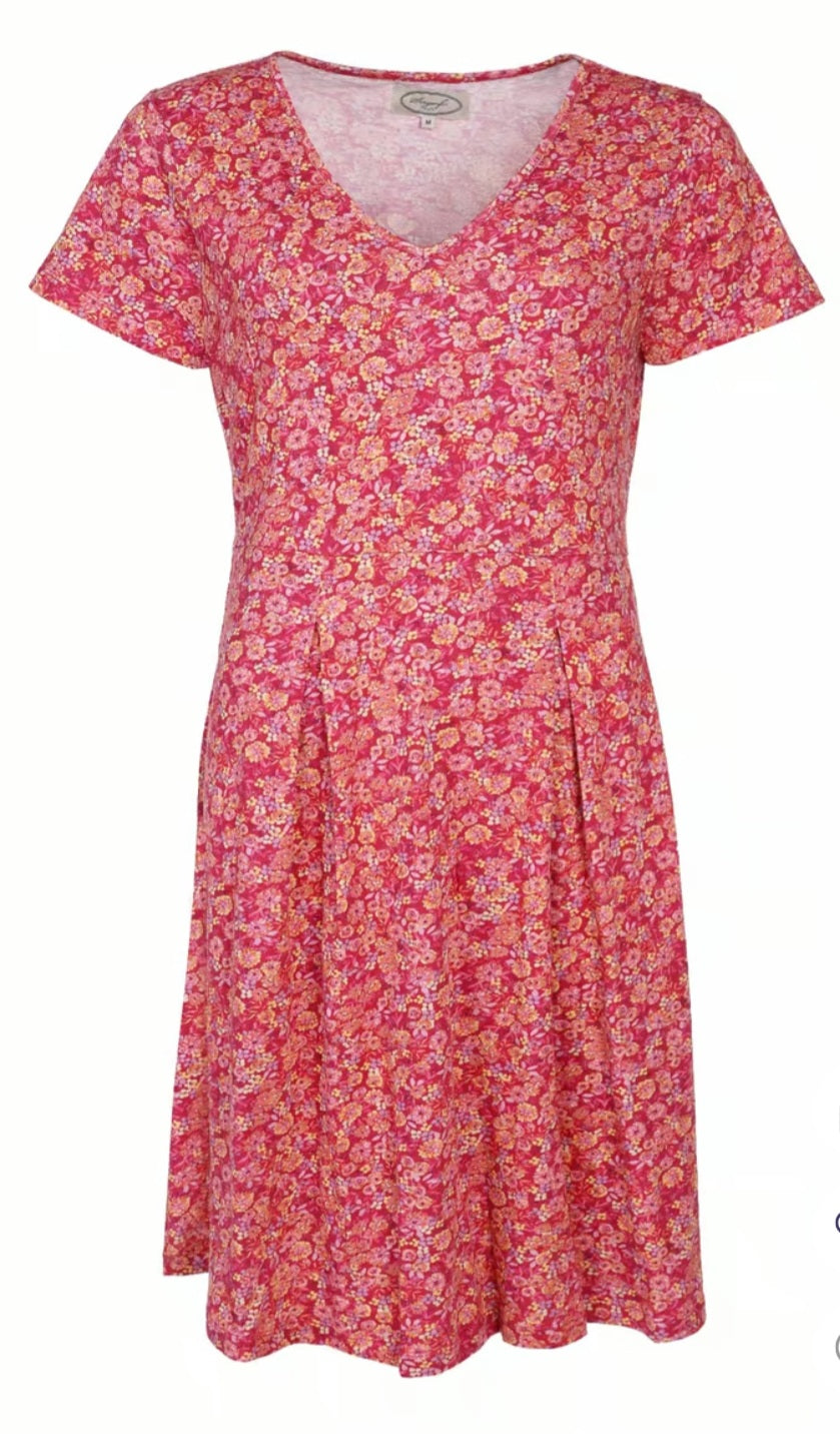 Sorgenfri Kleid "Nelly" rot/geblümt