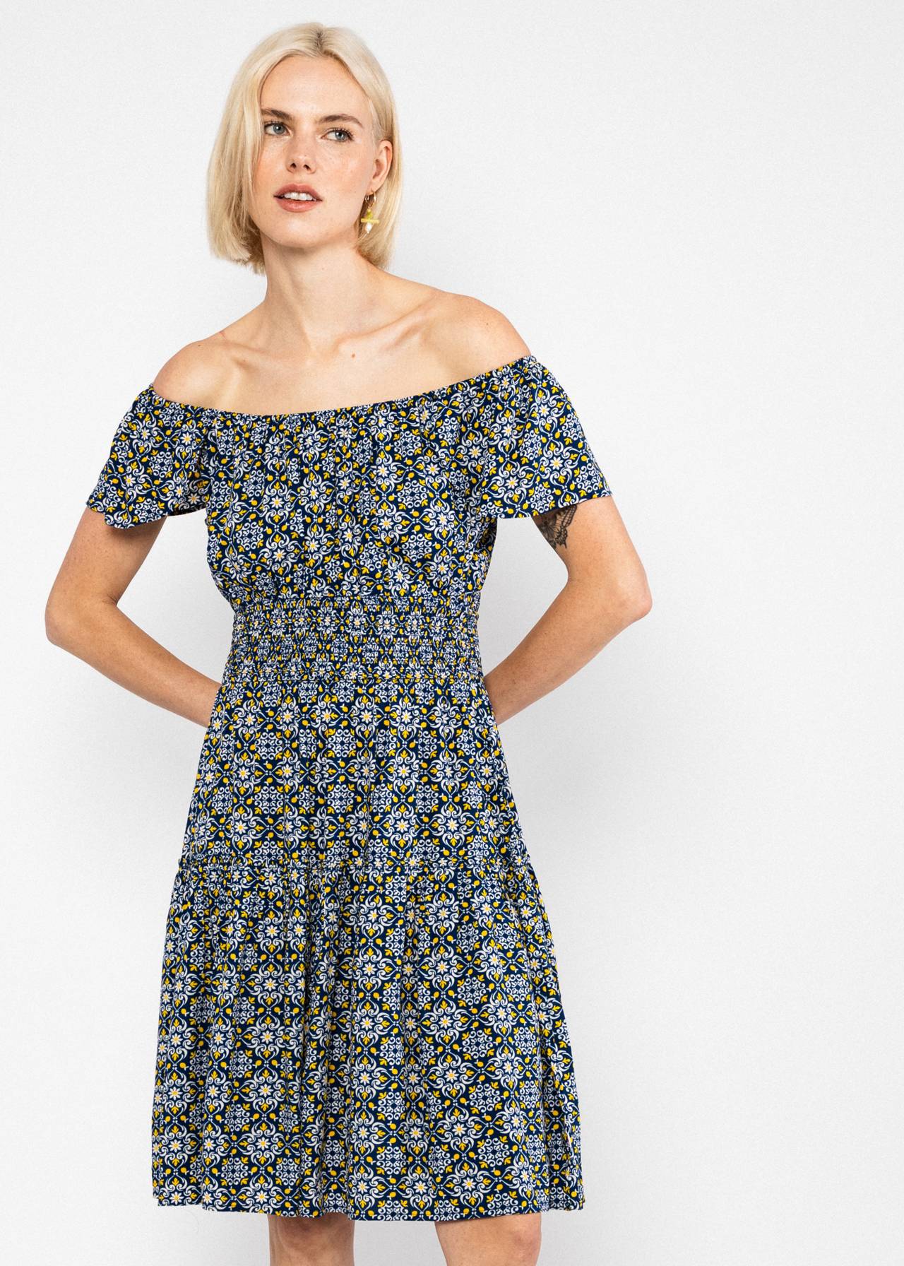 Blutsgeschwister Kleid "Parasolita" blau/gelb gemustert