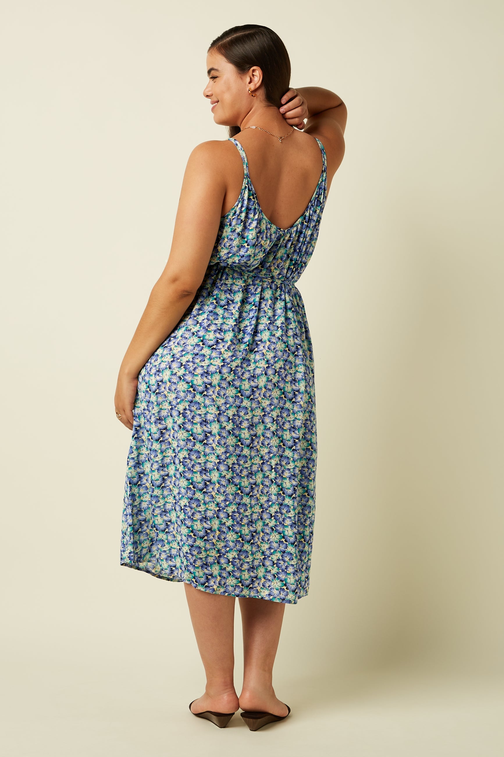 King Louie Kleid "Lara" blau/grün geblümt