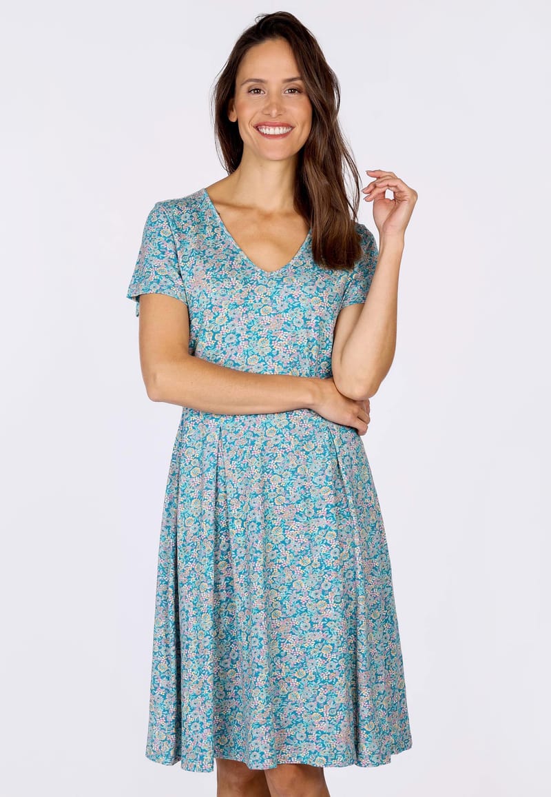 Sorgenfri Kleid "Nelly" blau/geblümt