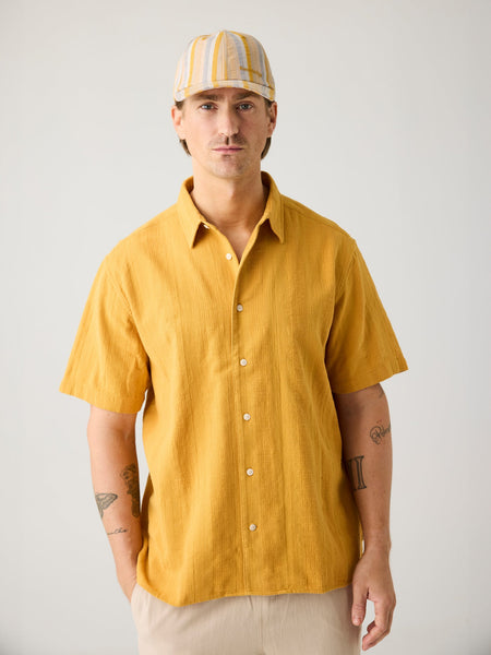 Knowledge Cotton Hemd kurzarm gelb/gemustert