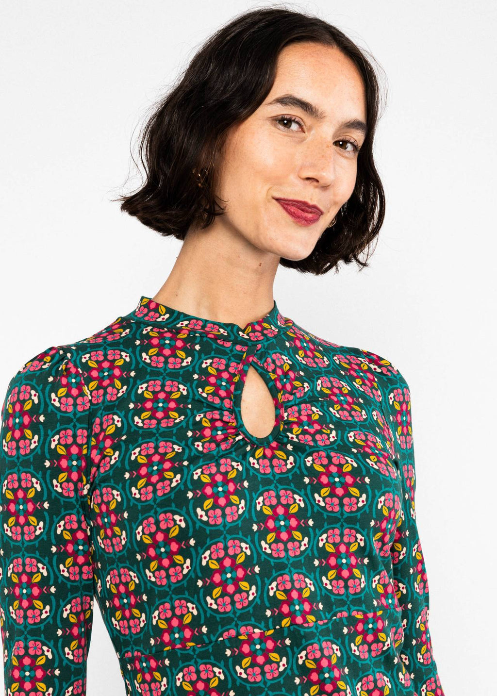 Blutsgeschwister Kleid "Tiny Peephole" petrol/bunt geblümt