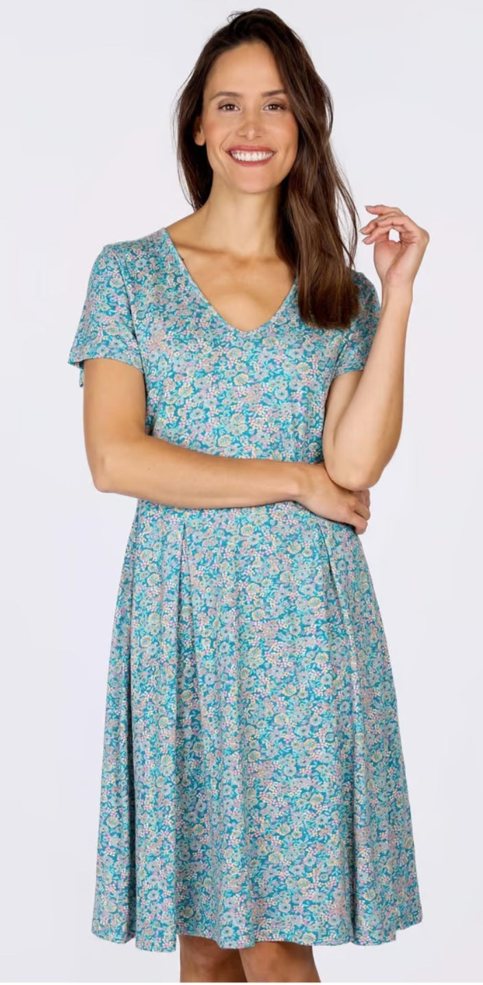 Sorgenfri Kleid "Nelly" blau/geblümt