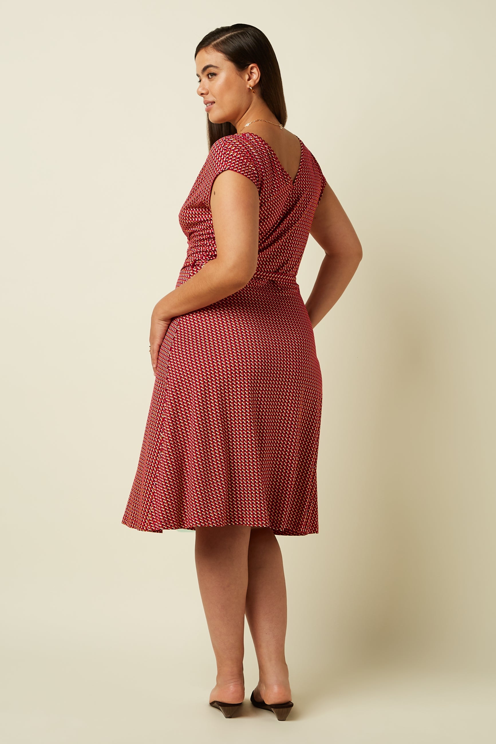 King Louie Kleid "Mira" rot/blau gemustert