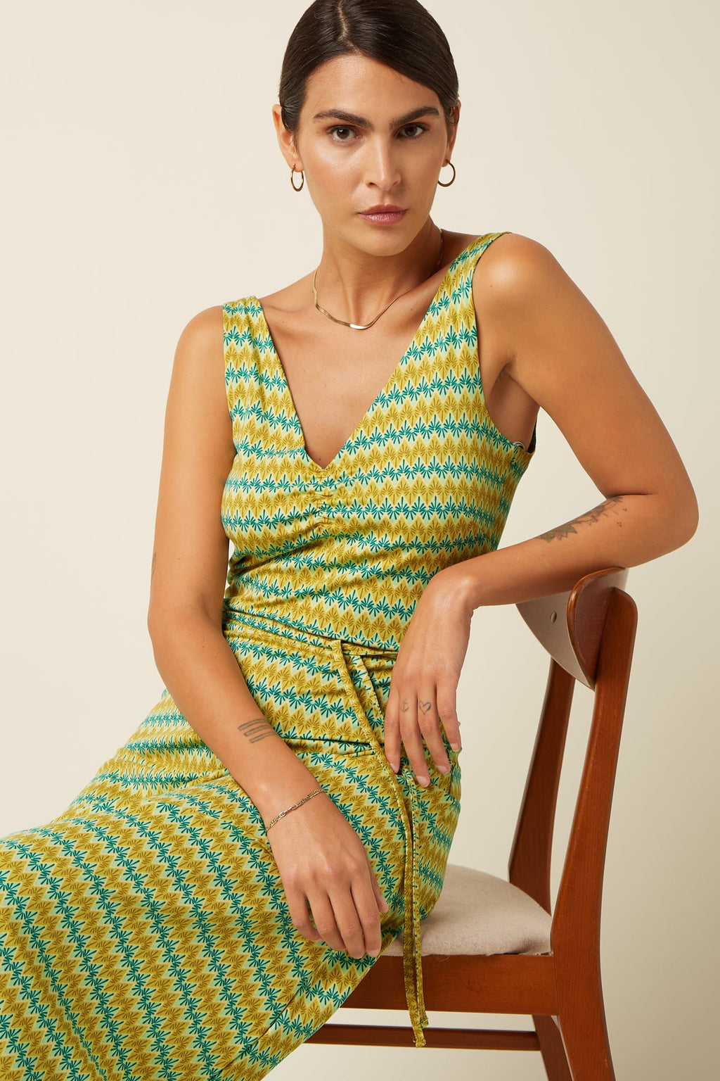 King Louie Kleid "Anna" gelb/grün gemustert