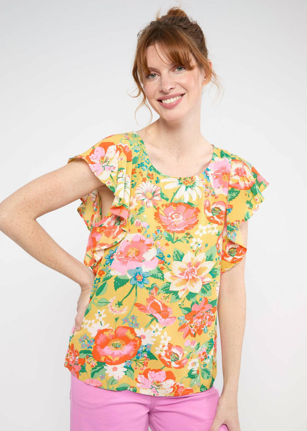 Blutsgeschwister Shirt "Lovebird's Wings" gelb/orange geblümt