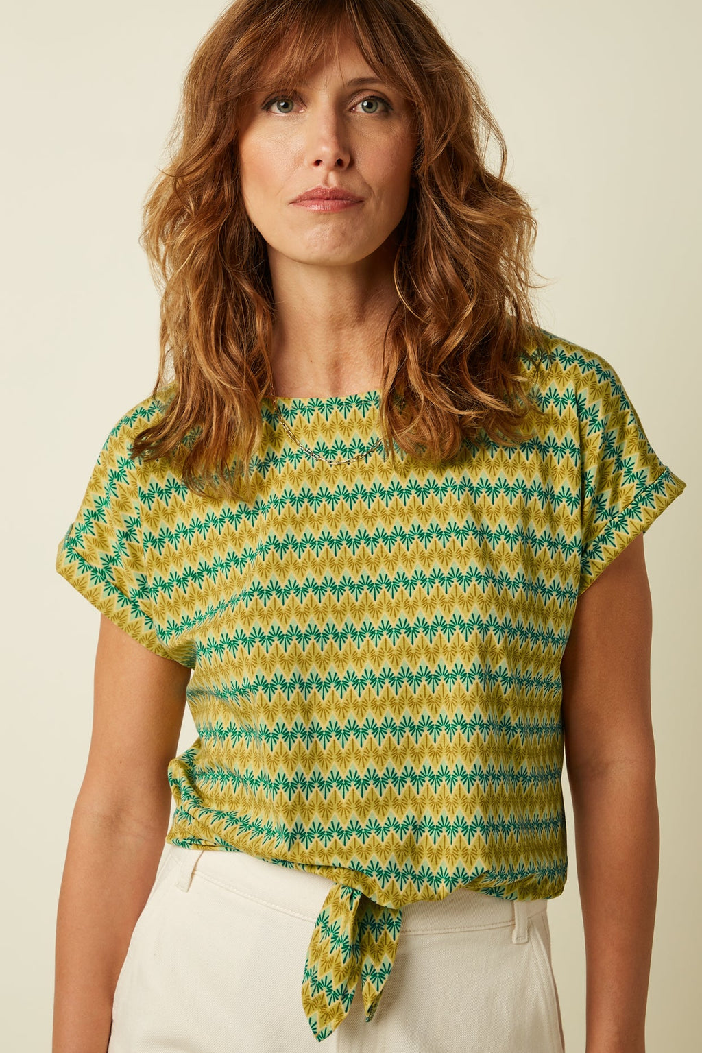 King Louie Bluse "Aria Knot" gelb/grün gemustert