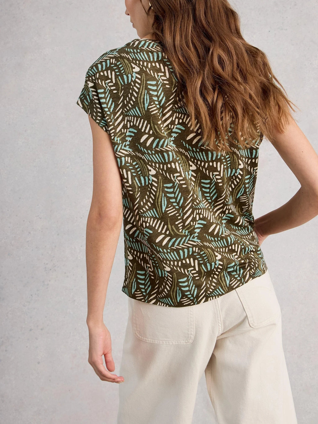 White Stuff Shirt aus Leinen braun/grün/creme