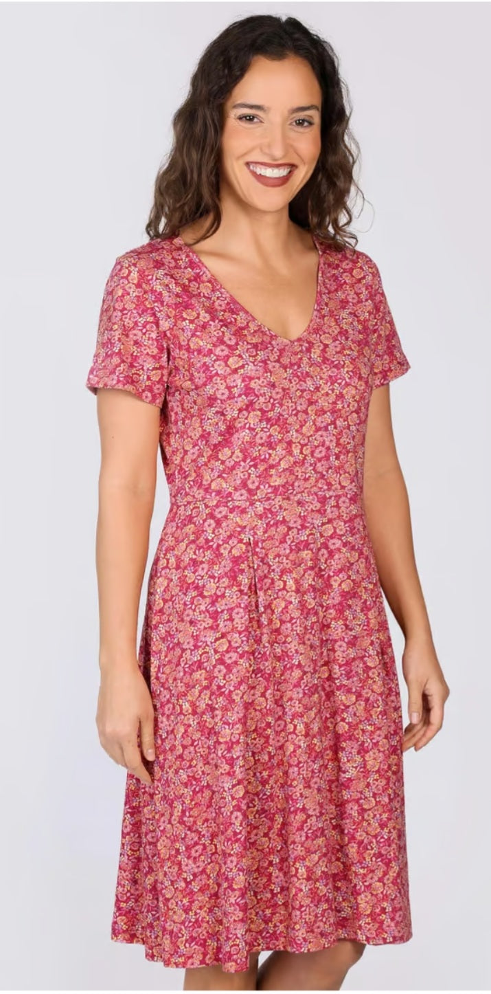 Sorgenfri Kleid "Nelly" rot/geblümt